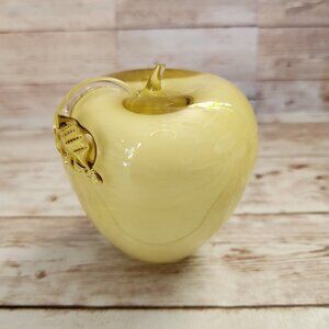 Vintage Fenton Yellow Glass Overlay Apple Paperweight Signed *Broken Stem*